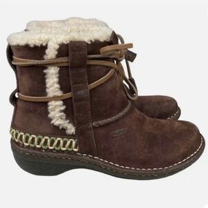 UGG Cove Wrap Lace Shearling Leather Ankle Boots Brown